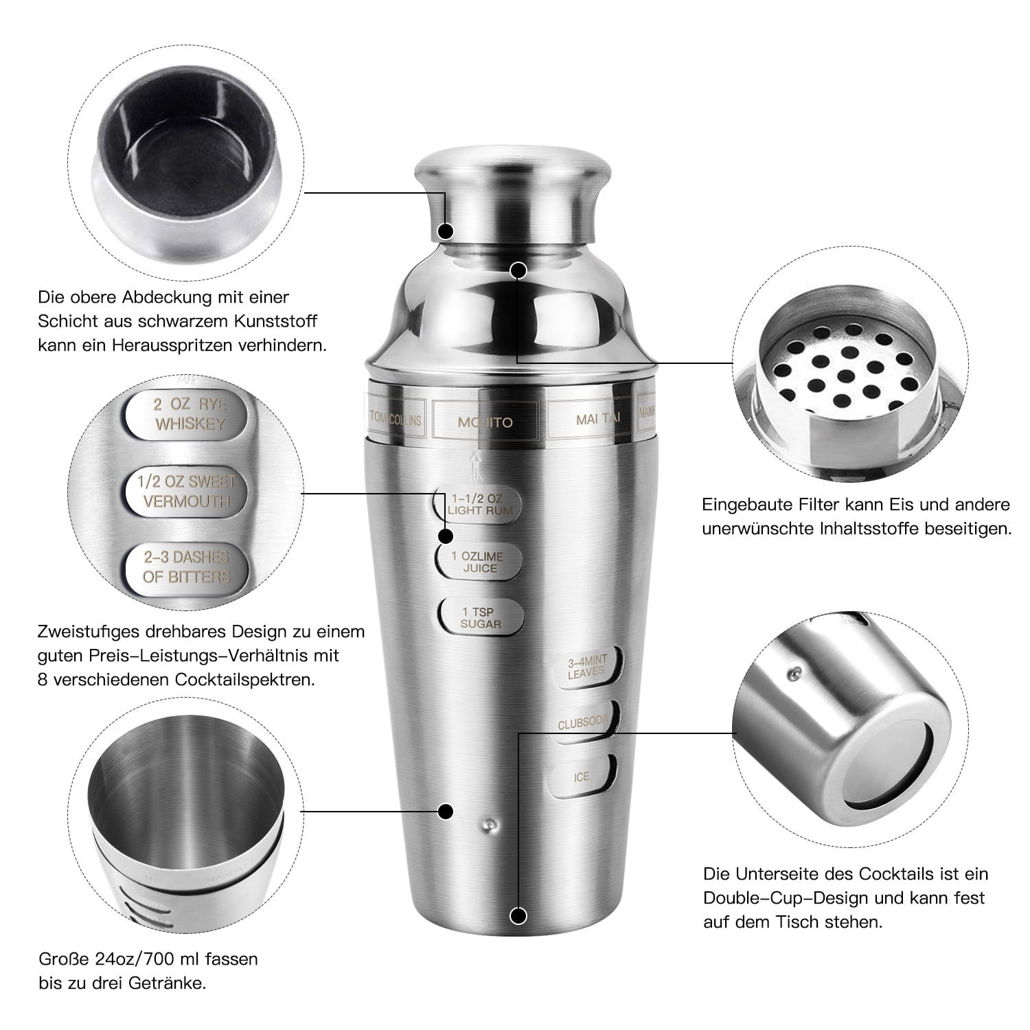 16pc Bartender Cocktail Shaker Set, Stainless Steel Bartender Kit Bar Tool Set
