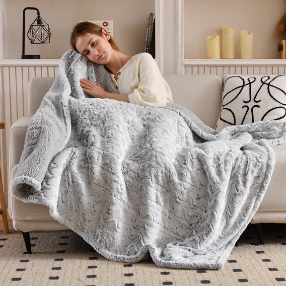 Heated Blanket 6 Heat Settings Electric Blanket, 4-Hour Auto Shut-Off, Luxurious Faux Fur & Sherpa Dual-Sided Heated Throw, Machine Washable, 50 x 60 Inches, Gift-Ready Elegant Packaging