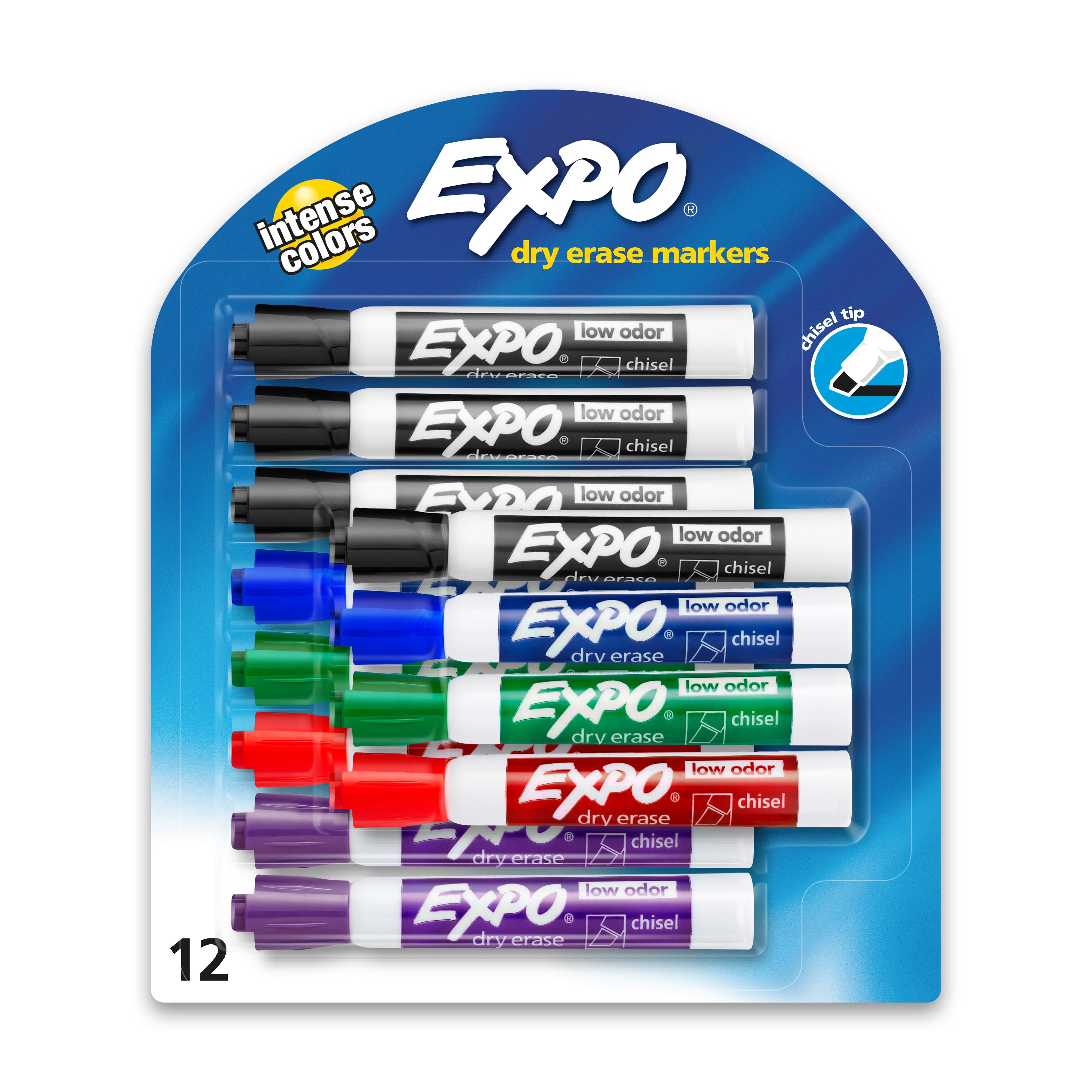 Expo Low Odor Dry Erase Markers, Chisel Tip, Assorted Colors, 12 Count