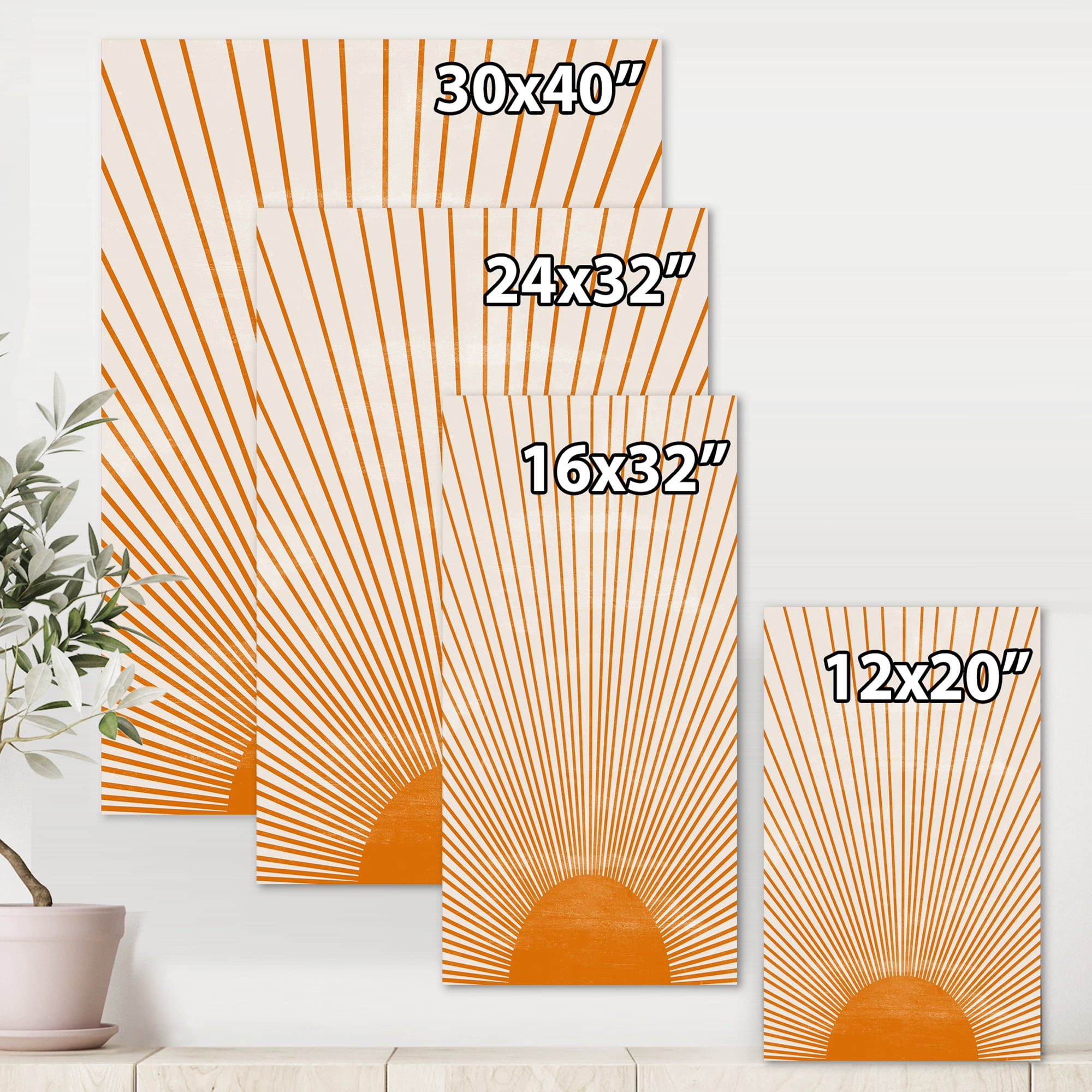 Designart ' Orange Sun Print On Beige III ' Modern Canvas Wall Art Print