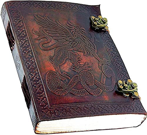 Handmade Genuine Leather Journal Diary Notebook Notepad Book Red Chinese Dragon 