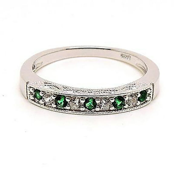 Sterling Silver Anniversary Ring Wedding Band for Women Green Cz Ginger Lyne Collection Size 6