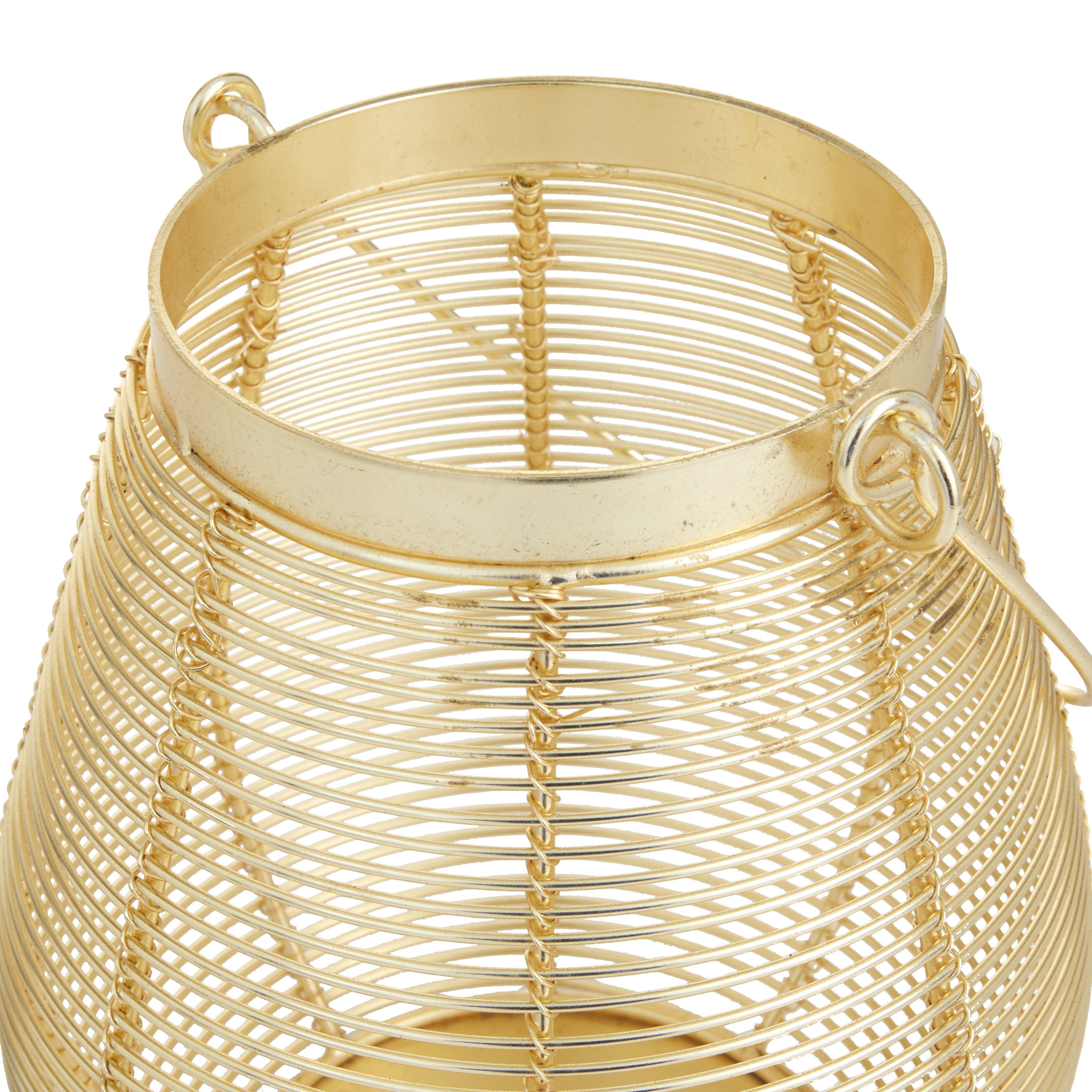 DecMode Gold Metal Decorative Candle Lantern with Thin Metal Handle