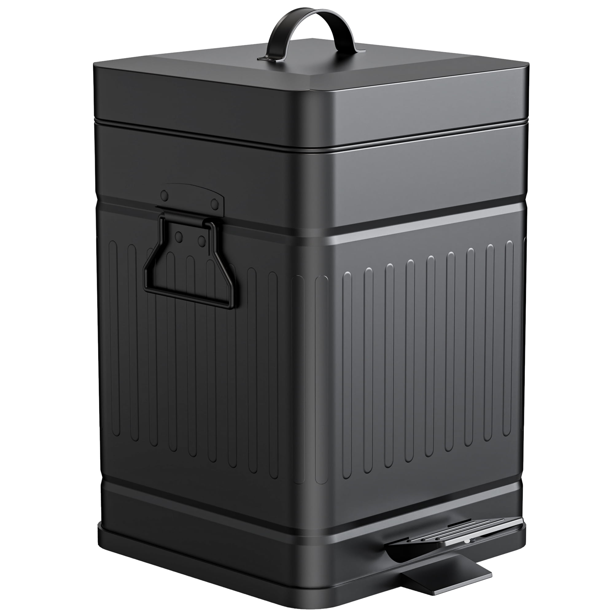 TINANA Small Trash Can with Lid: 5L, 1.3 Gallon Stainless Steel Dog Poop Trash Can, Rectangle Trash Can with Step Pedal, Retro Kitchen Garbage Can for Farmhouse, Craft Room, Office, Garage, Black
