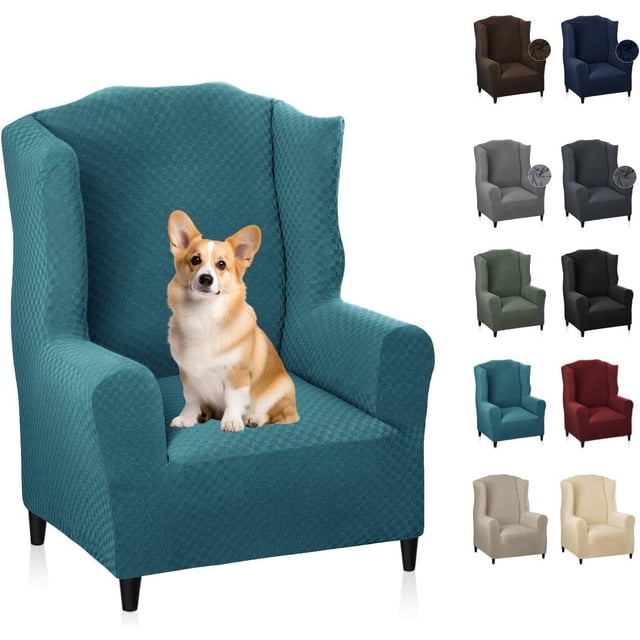 Wingback Chair Covers Piece Stretch Wing Chair Covers Soft Thick Wingback Armchair Slipcover High Back Furniture Protector Washable Dark