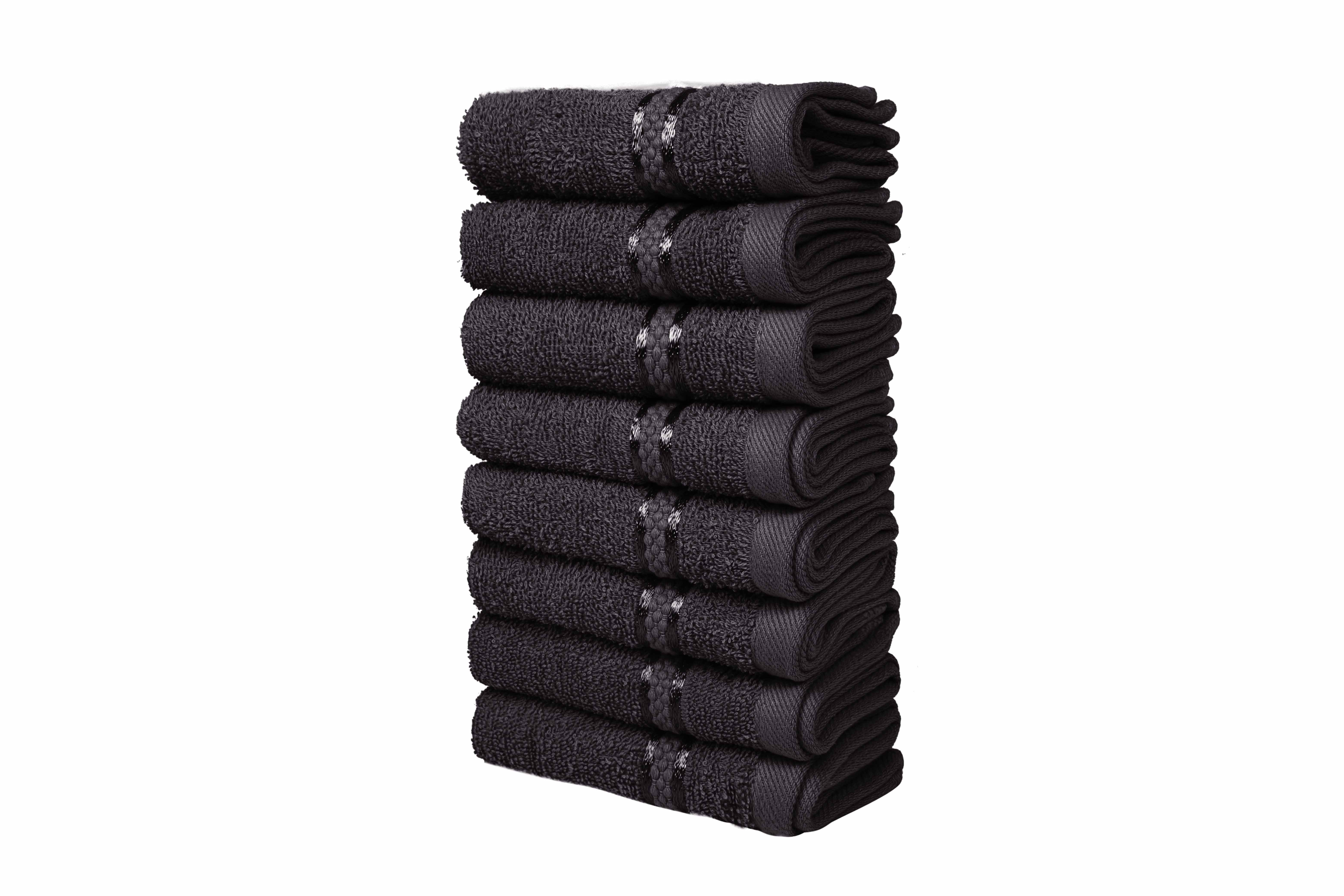 Dewall Maisons Elegant Black 8-Piece Cotton Washcloth Pack - Superior Soft And Absorbent, 12" x 12" Size - Perfect For Bathroom, Spa, Facial Care - Premium Hand And Face Towel Solution
