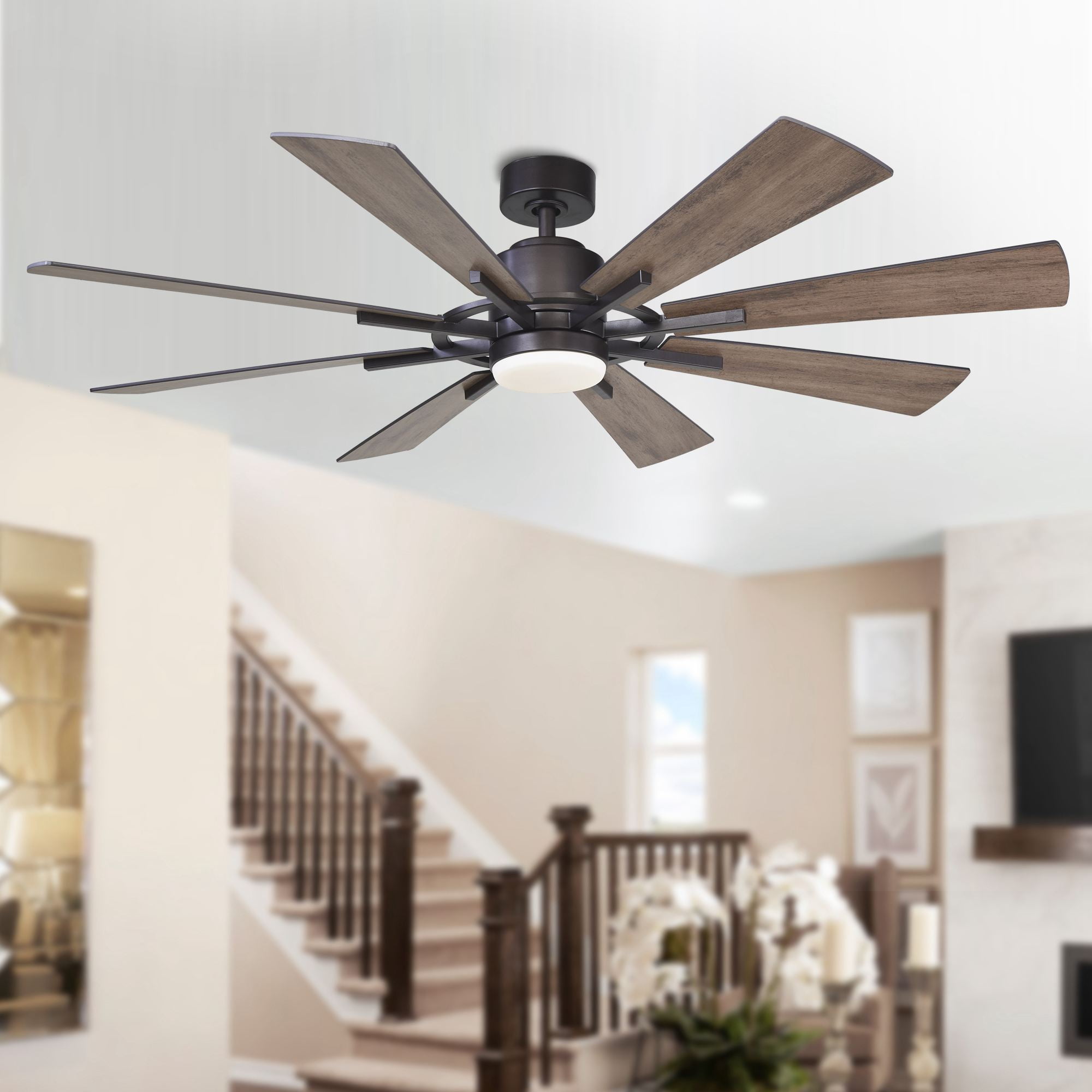 Parrot Uncle 60" Farmhouse Bronze Windmill LED Ceiling Fan with Light and Remote, Large Indoor Ceiling Fans with Light