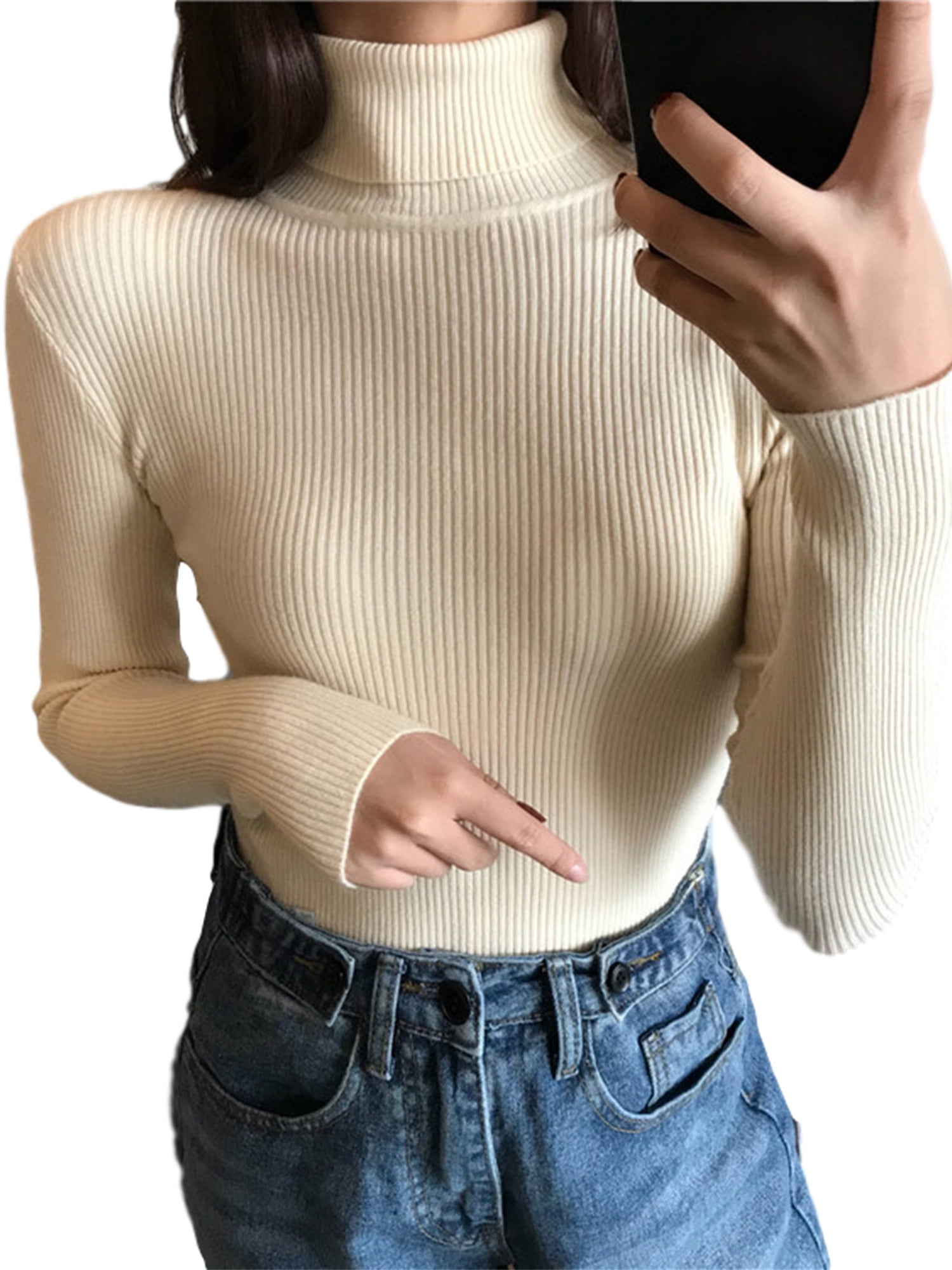 Women Tight Knit Sweater Pullover Top 