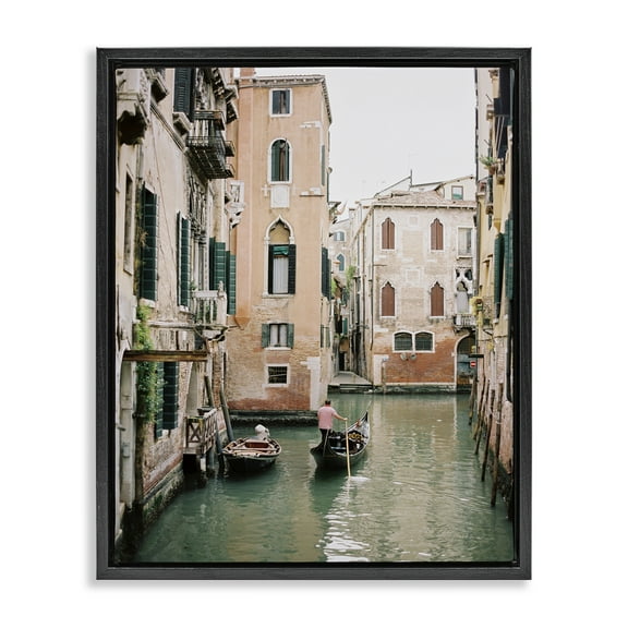 Stupell Industries Canal Gondolas Scene Town & City Photography Black Floater Framed Art Print Wall Art, 17 x 21