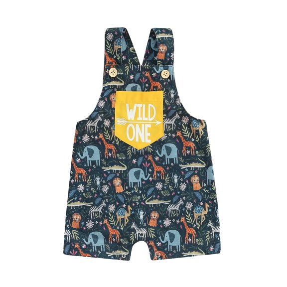 Baby Boys Girls First Birthday Outfit Wild One Overalls Sleeveless Animal Print Romper Shorts Jumpsuit Summer Clothes
