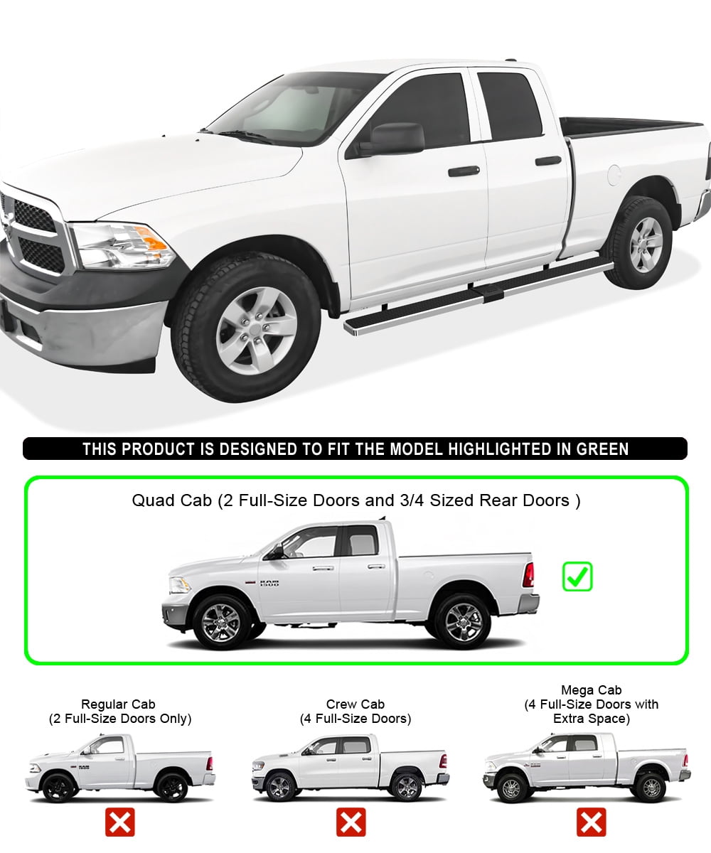 APS Wheel to Wheel Running Boards 5 inches Compatible with Dodge Ram 1500 2009-2018 Quad Cab 6.5ft Bed (Nerf Bars Side Steps Side Bars)