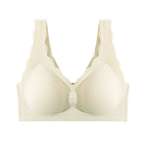 

RYRJJ Clearance Wireless Push Up Bra for Women Comfort Lace Full-Coverage Sport Daily Bra Seamless Wire-Free Bralette with Removable Pad(Beige XL)