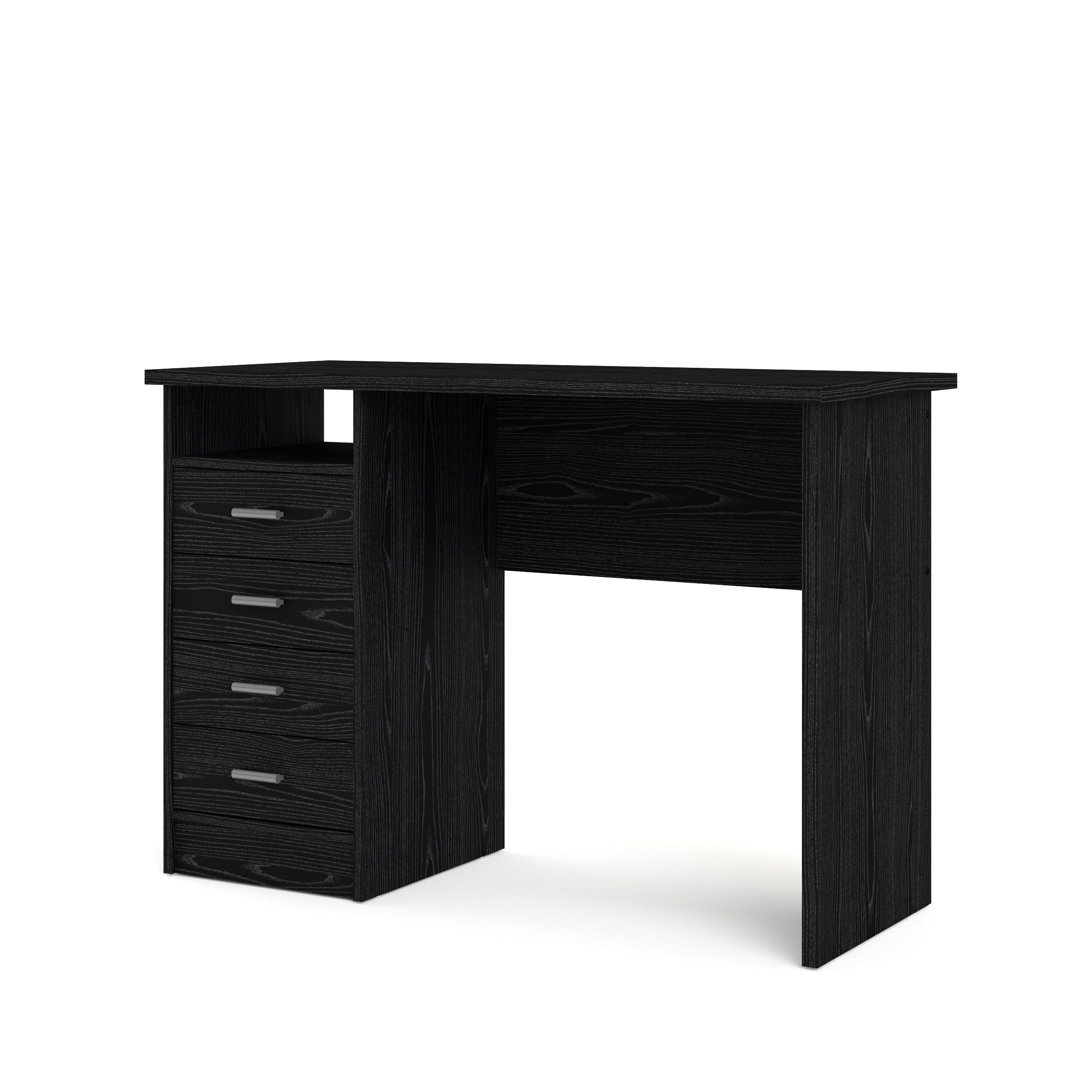 Tvilum Warner 4 Drawer Office Desk with 1 Shelf for Adults, Black Woodgrain