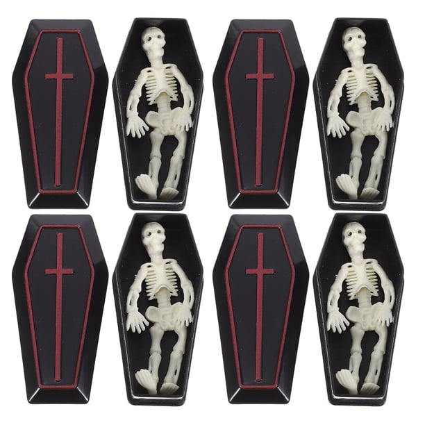 4 Mini Ataúdes con Esqueleto, Accesorios Divertidos para Bromas, Decoración Creativa de Mesa para Fiestas de Halloween, Accesorios de Escenario