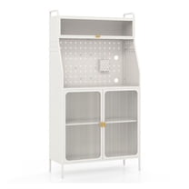 Metal Baker Rack 5-Tier with Doors & Pegboard - Kitchen Pantry Storage - White & Gold