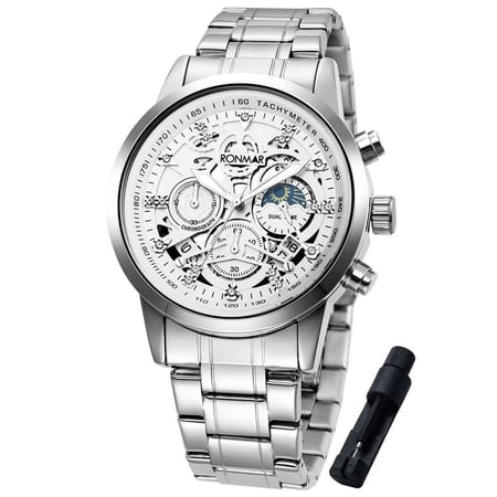 SKMEI Men's Watches Stainless Steel Chronograph Watch for Men Classic Skeleton Waterproof Watch Men with Date Luminous Quartz Mens Business Wristwatch