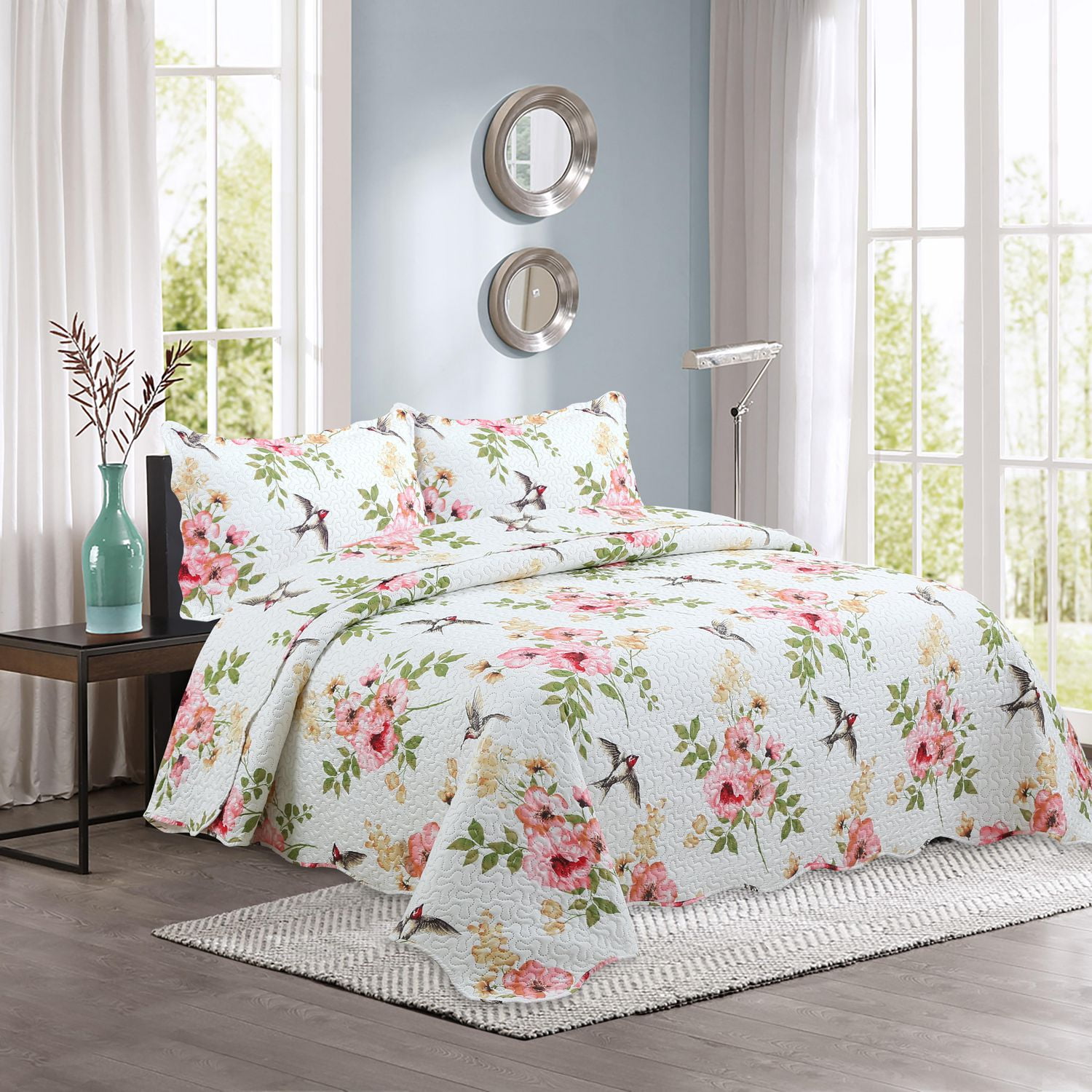 Marina Decoration Rich Printed Embossed Pinsonic Coverlet Bedspread Ultra Soft Bedding Summer Quilt Set with Shams