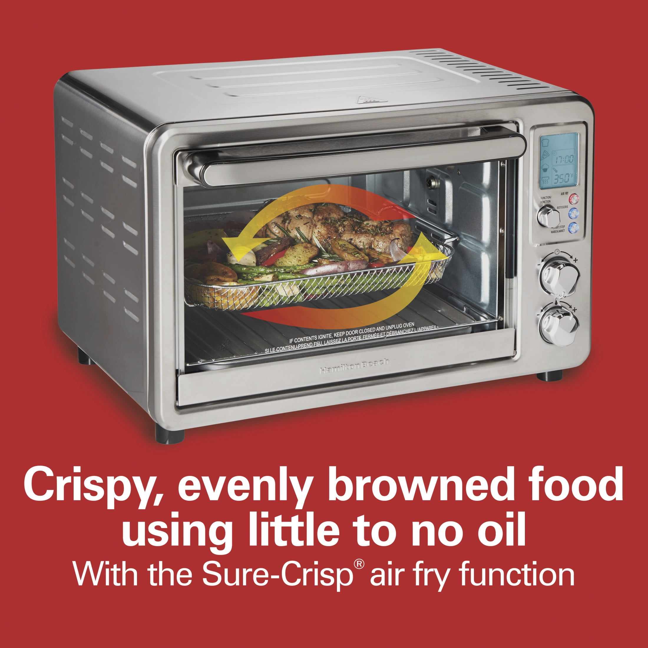 Hamilton Beach Sure-Crisp 6 Slice Countertop Toaster Oven with Sure-Crisp Air Fryer Function & Rotisserie, Stainless Steel