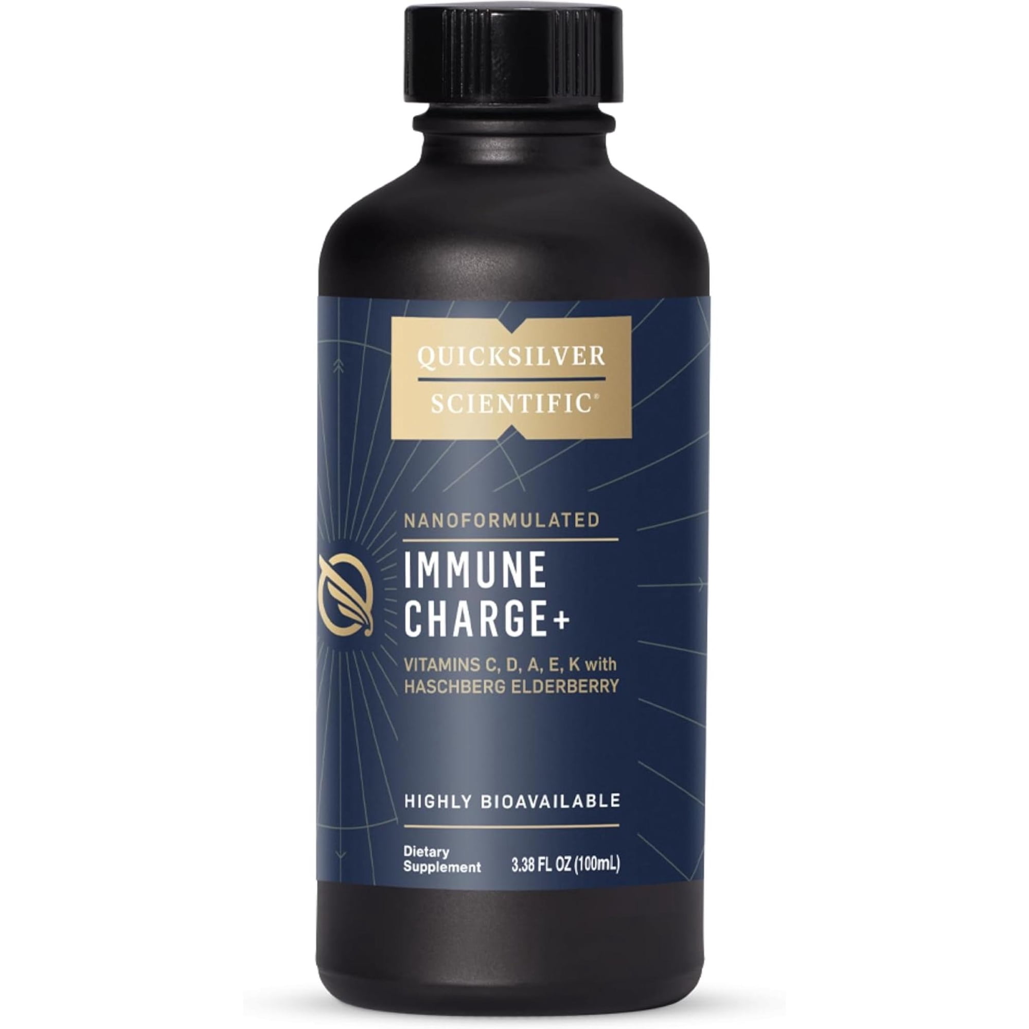 Quicksilver Scientific Immune Charge+ - Elderberry Immune Support with 10,000 IU Vitamin D3, 25,000 Vitamin A, Vitamin C, E, K1 & K2 for Immune Health & Lung Support (100ml)