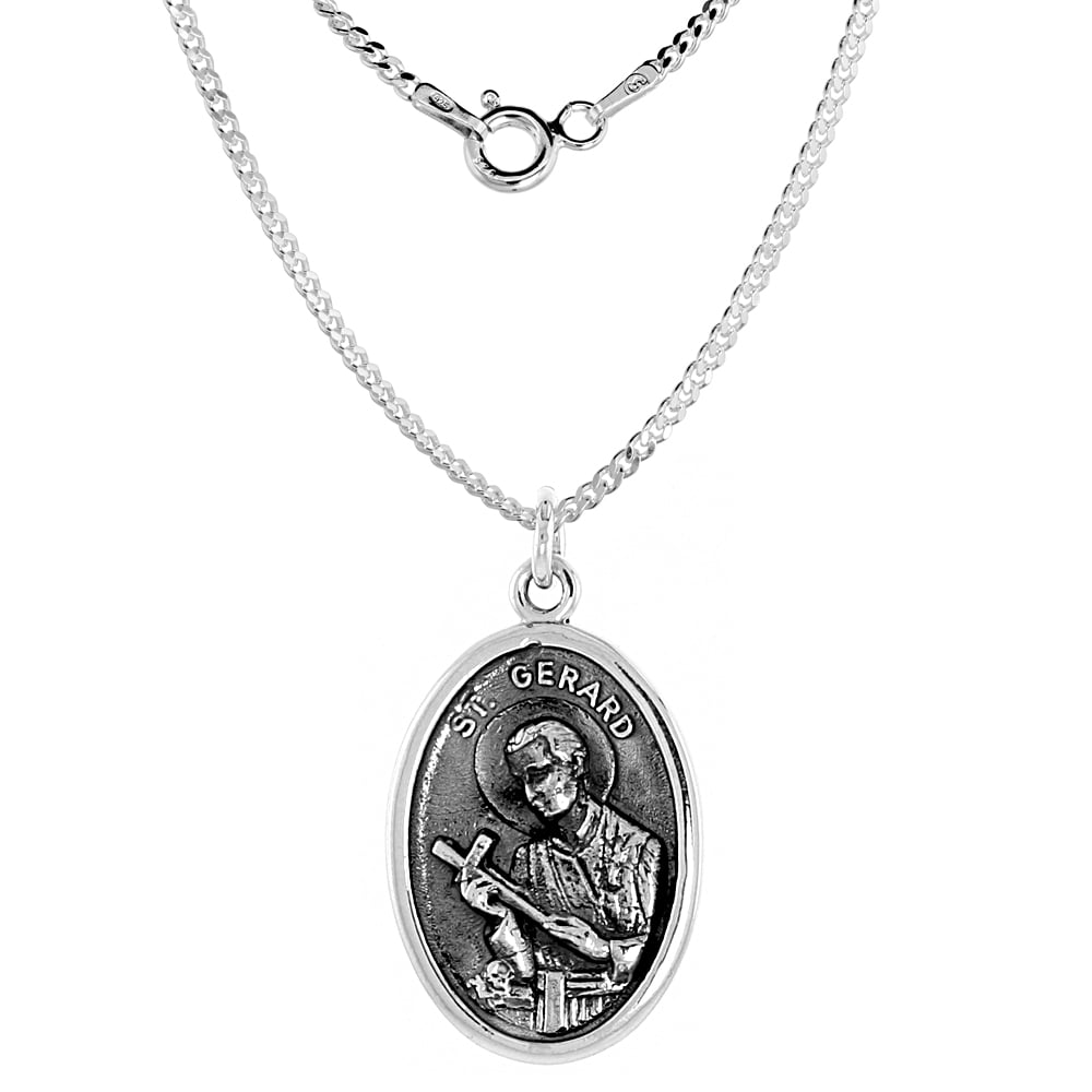 Sterling Silver St Gerard Medal Necklace Oval 18 inch 1.8mm Chain ...