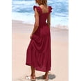 thumbnail image 2 of Vestido largo PRETTYGARDEN para mujer con cuello cuadrado y ojales, color rojo vino, 2 of 9