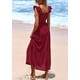 thumbnail image 2 of Vestido largo PRETTYGARDEN para mujer con cuello cuadrado y ojales, color rojo vino, 2 of 9