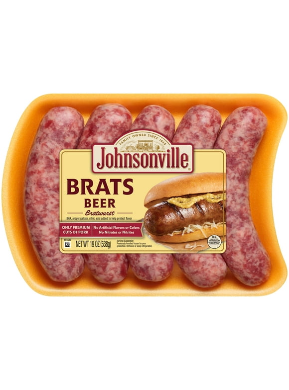 Johnsonville Brats Beer Pork Bratwurst Links, 19 oz, 5 Count Tray
