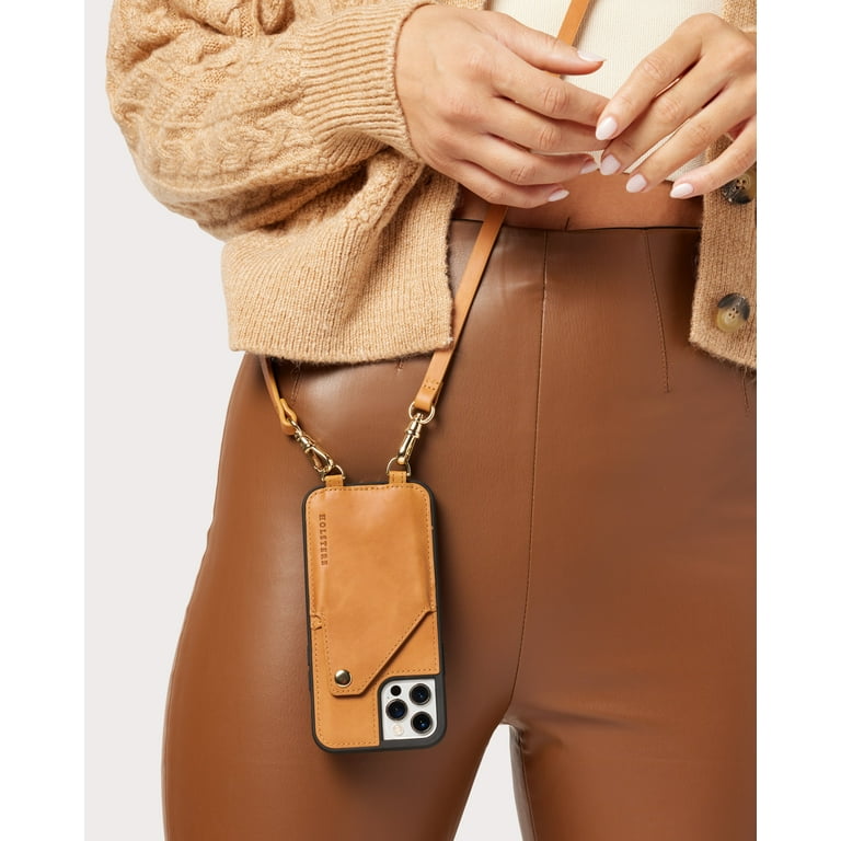 Holstere Smooth Tan Genuine Leather iPhone Case Crossbody Purse iPhone 12 Mini Brown