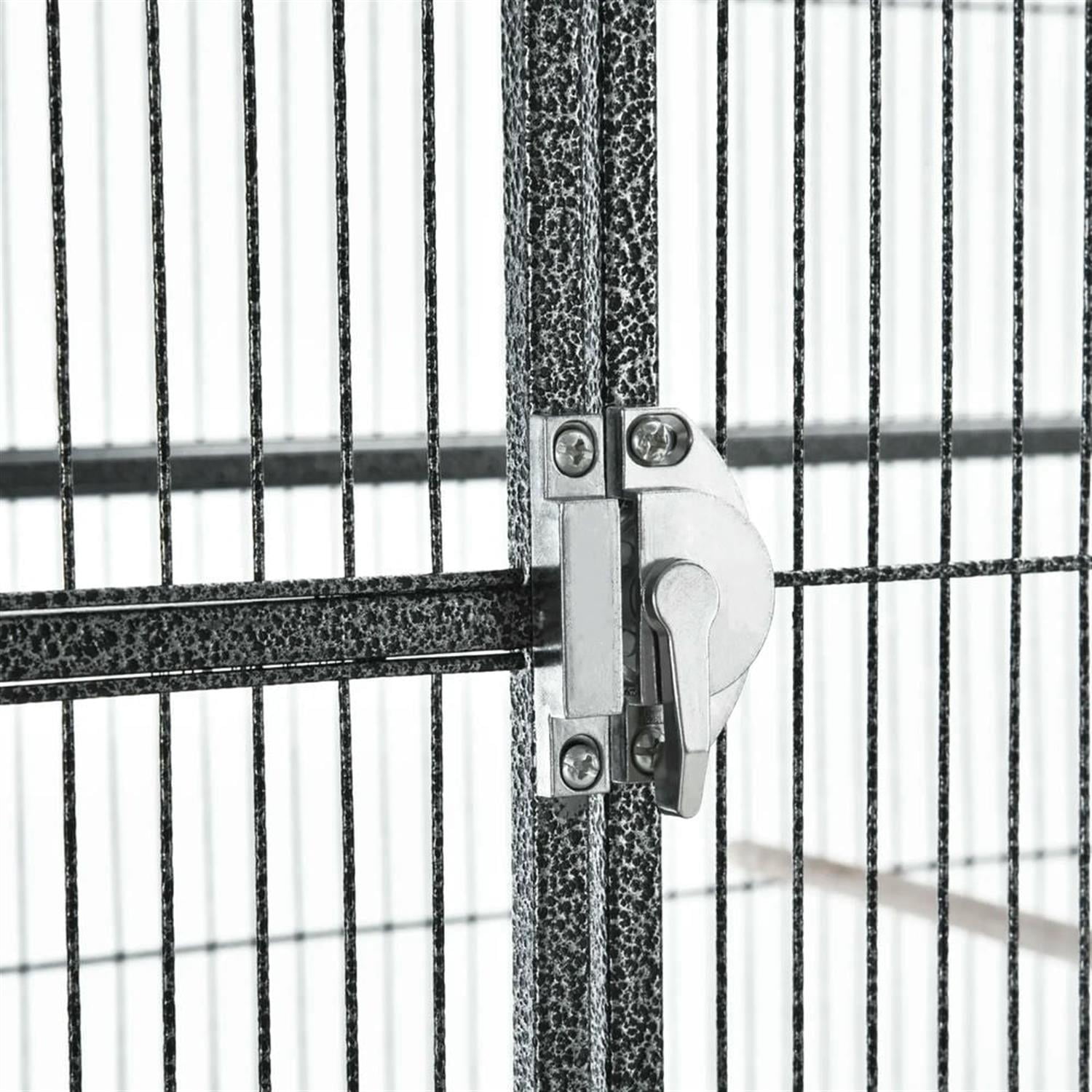 resenkos 64" Height Heavy Duty Travel Bird Cage Carrier with Rolling Stand, Wood Perch & Food Container for Parrots Conures Lovebird Cockatiel Parakeets, Black