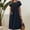 Navy, variant on Kmdttou Women's Short Sleeve Loose Plain Dresses Women's Long Dress Solid Color Round Neck Pocket Pleated Short Sleeved Cotton Linen Dress Short Sleeved Round Neck Dress