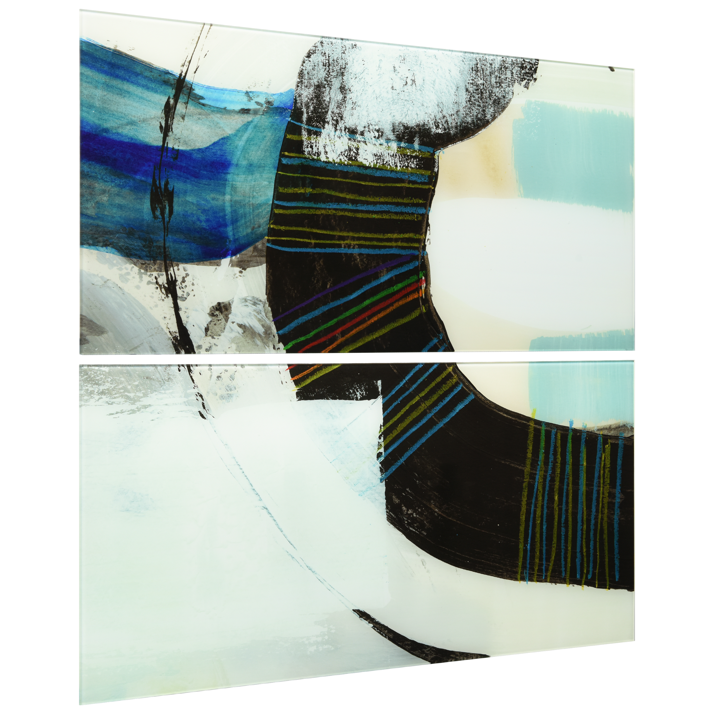"Kabuki I AB" Frameless Free Floating Tempered Glass Panel Graphic Abstract Wall Art, 36 in x 72 in