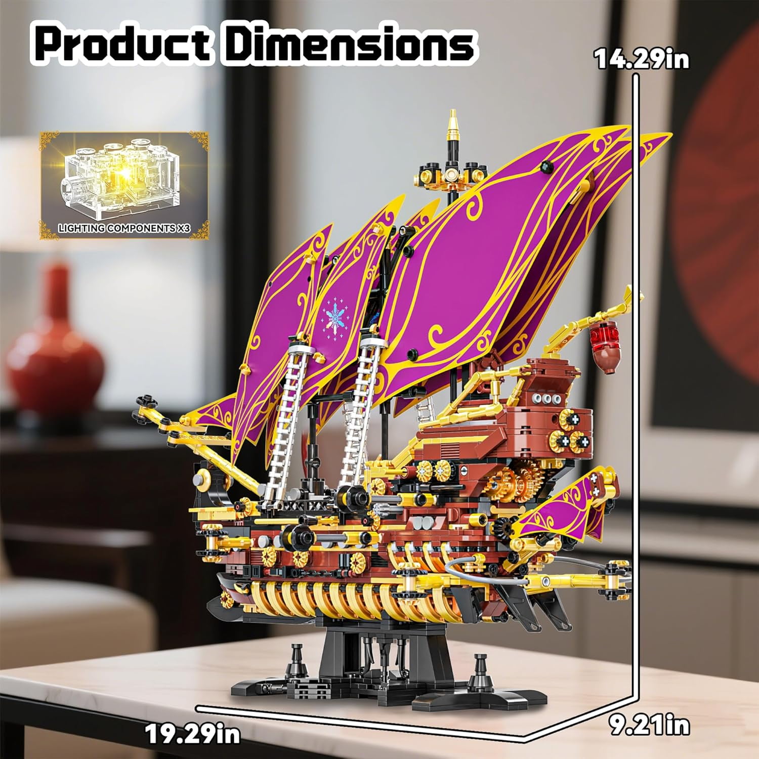 Honchoes Pirate Ship Building Set with LED Compatible with Lego Ship Model Toy for Adults Boys 2285 Pcs