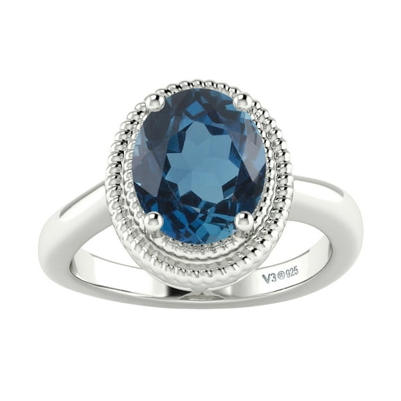V3 Jewelry® 925 Sterling Silver with Natural London Blue Topaz Solitaire Ring for Women