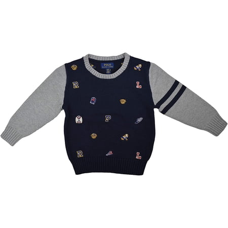 Polo Ralph Lauren BLUE Toddler Boys Logo All-Over Sweater, US Large (14-16))