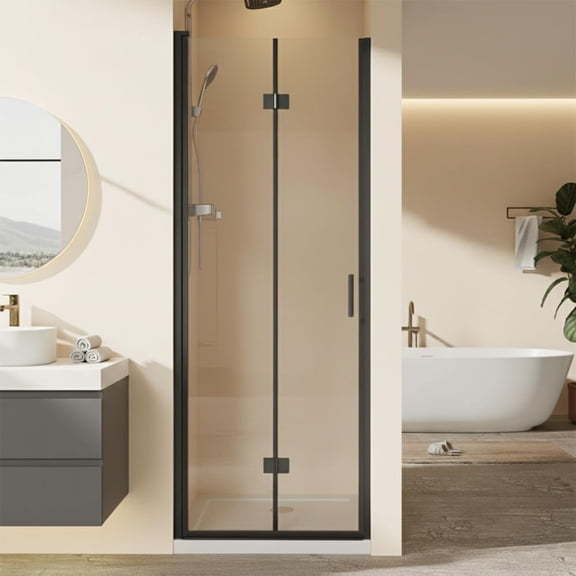 Kaisneo 30 in x 72 in 1/4 Inch Thick Clear Tempered Glass Bi-Fold Pivot Shower Door