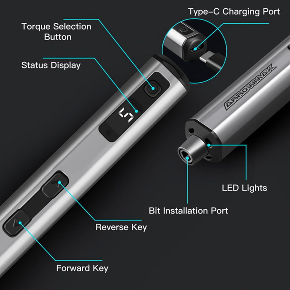 AM ARROWMAX Mini Electric Screwdriver,60 in 1 Magnetic Precision Screwdriver ,5-Gear Torque ,OLED Display,Rechargeable Cordless Power Screwdriver Set,SES Nano