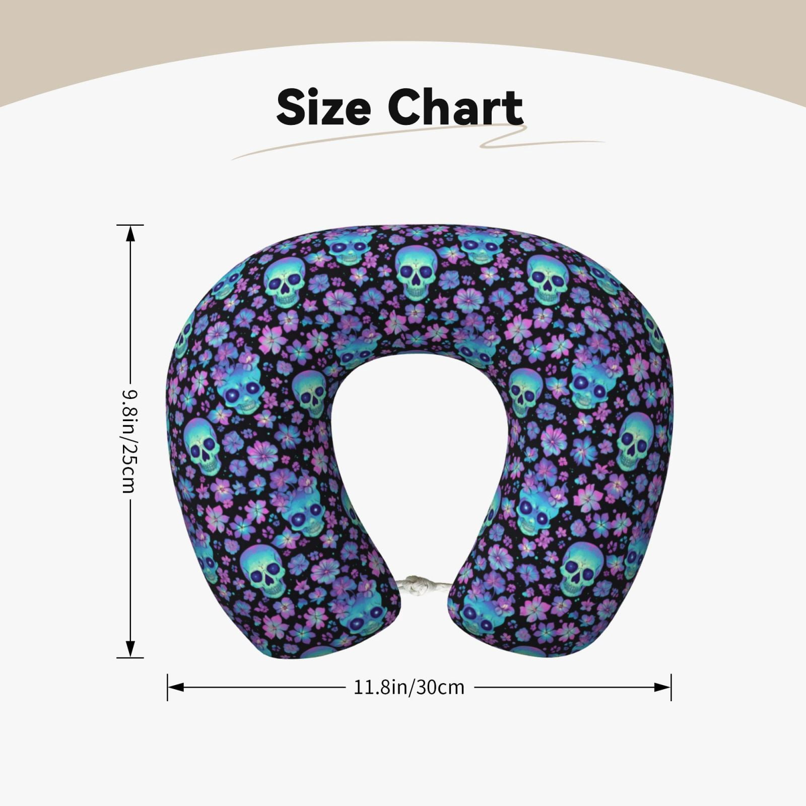 Xecao Funny Skull Flower Print Memory Foam Cervical Neck Pillow Versatile U-Shaped Pillows for Home,Office,Camping,Travelling,Soft Washable Cover