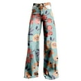 thumbnail image 4 of Women's Casual Pants Women'S Wide Leg Pant Vintage Floral Print High Waisted Straight Stretch Pants With Pockets,Blue Women's Casual Pants XL, 4 of 4