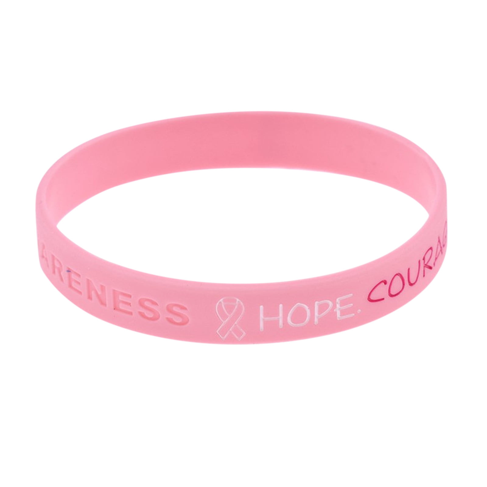 NEW BREAST CANCER AWARENESS 1 PAIR WHITE PINK RIBBON WRIST SPORTBAND ACCESSORY 