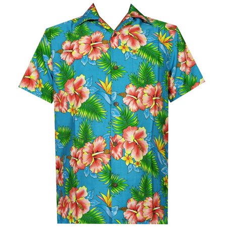 - hawaiian shirt 47 mens allover flower beach aloha casual holiday blue m