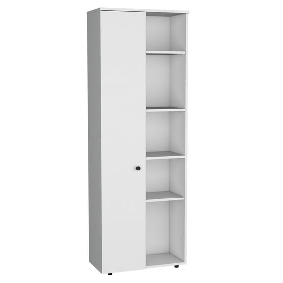 Newboti Furniture Cary 67" H Kitchen Storage Cabinet With One Door, Five Interior Shelves and Five Exterior Shelves,White 44066