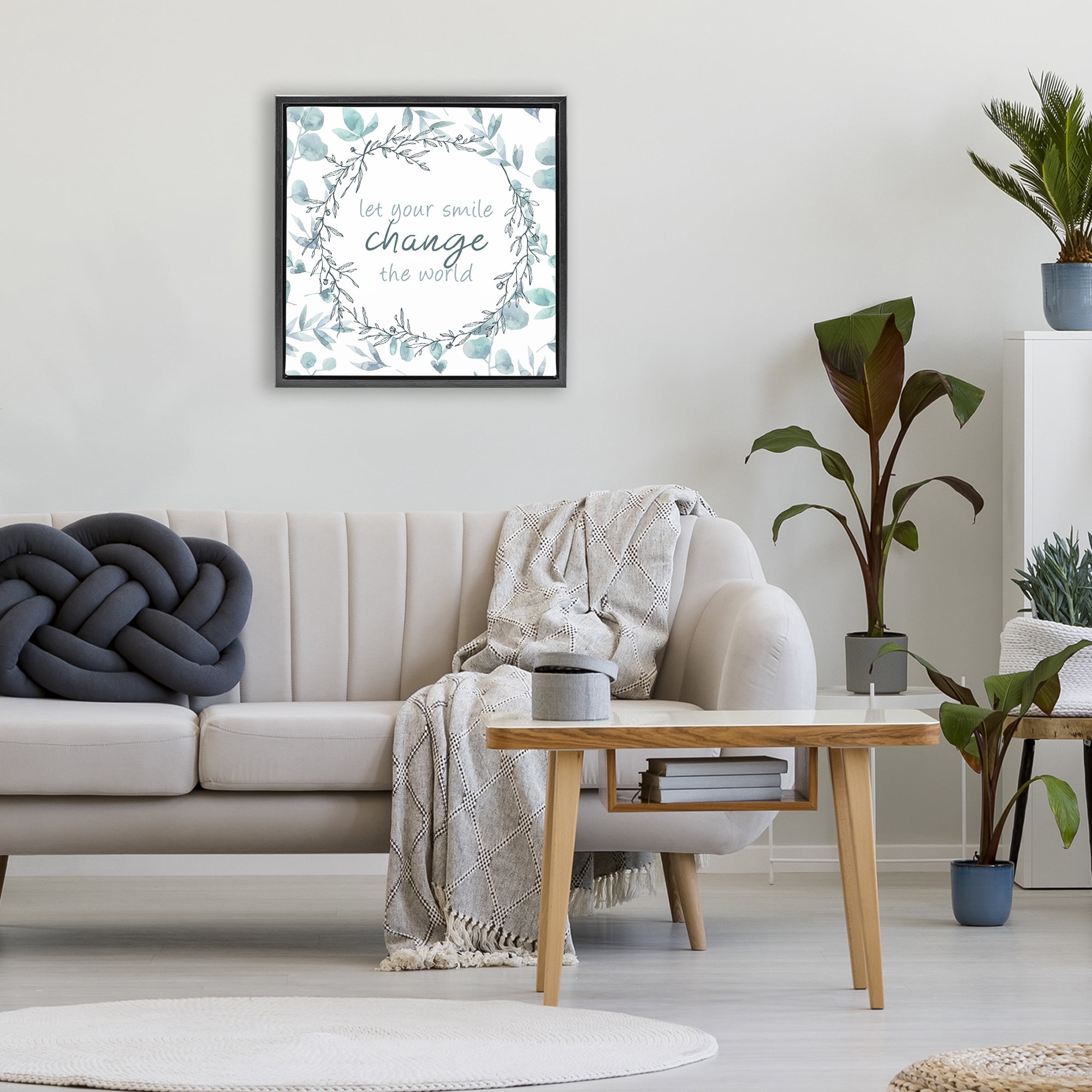 Stupell Industries Smile Change The World Black Framed Floater Canvas Wall Art, design by Kim Allen