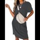 thumbnail image 1 of Vestido Mini Informal de Verano para Mujer, con Cuello Redondo, Corta y Canalé Gris Oscuro S, 1 of 7