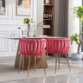 thumbnail image 4 of Velvet Dining Chairs Set of 2 Modern Hand Weaving Accent Chairs Living Room Chairs Upholstered Side Chair with Golden Metal Legs for Dining Room Kitchen Vanity Living Room(Pink), 4 of 7