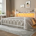 thumbnail image 3 of EnHomee King Size Metal Bed Frame with Vintage Headboard & Footboard Metal Platform Bed Frame King with LED Lights Bed Frame with Charge Station & Storage, Noise Free, White, 3 of 6