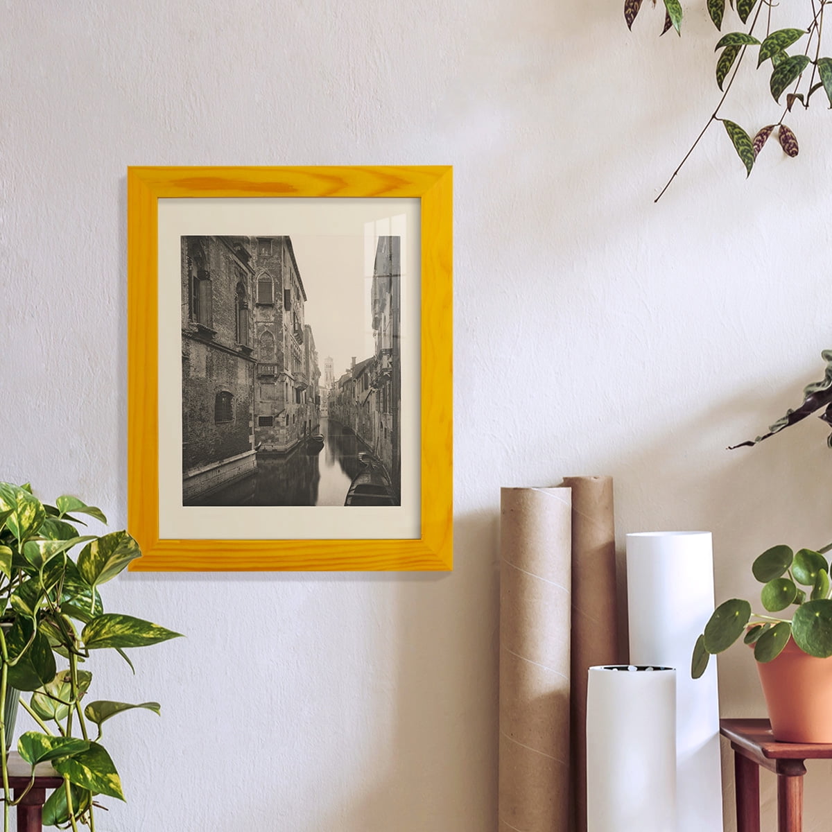 Vintage Views of Venice V - Framed Print w/glass - Sunflower Yellow