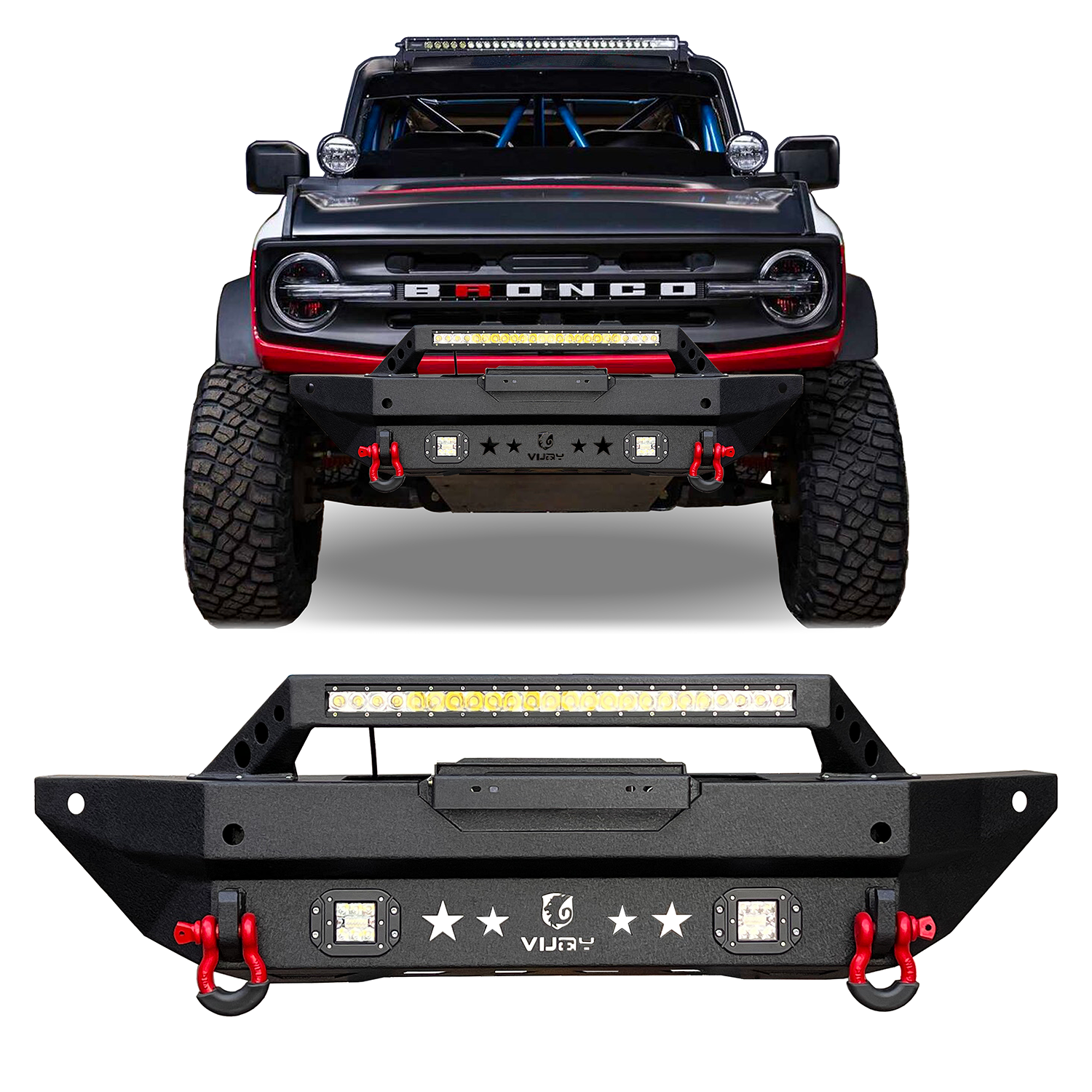 Ronghui For 20212023 Ford Bronco Front Bumper Black w/Winch Plate & D