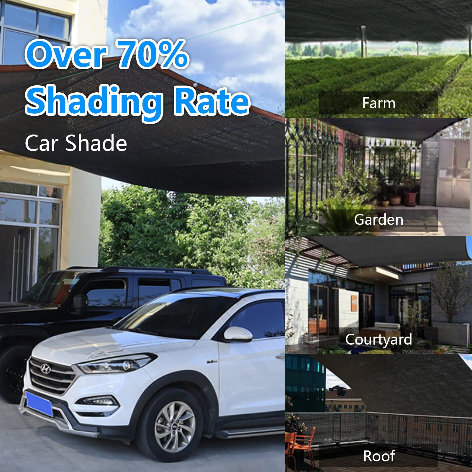 70% Black Shade Cloth for Garden, 6.5x10FT Resistant Garden Sun Shade Net, Durable Mesh Shade Tarp with Reinforced Grommets for Greenhouse, Plant, Chicken Coop, Pergola,Canopy (6.5ft*10ft)