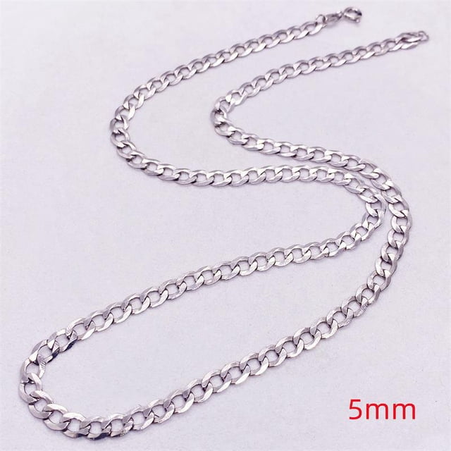 Collar De Plata De Ley S925 Simple Moda Para Hombres Cadena Lateral Cubana Látigo Gruesa De