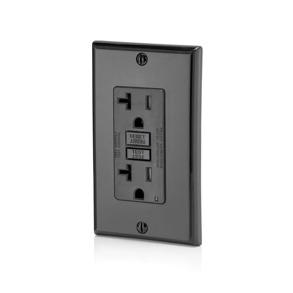 Leviton GFTR2-E SmartlockPro Self-Test GFCI Receptacle, Tamper Resistant, 20A, Black